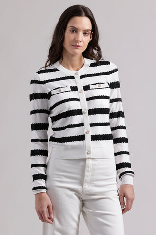 Minnie Rose Lace Striped Cardigan - Premium clothing at Lonnys NY - Just $299! Shop Womens clothing now 