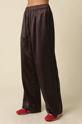 Olivaceous Lee Side Stripe Satin Pants