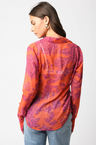 Olivaceous Talia Floral Mesh Button Down Shirt