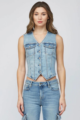 Hidden Jeans Rebel Light Wash Fitted Denim Vest - Premium Shirts & Tops at Lonnys NY - Just $84! Shop Womens clothing now 