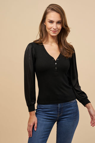 Red Haute Puff Sleeve Henley - Premium clothing at Lonnys NY - Just $97! Shop Womens clothing now 