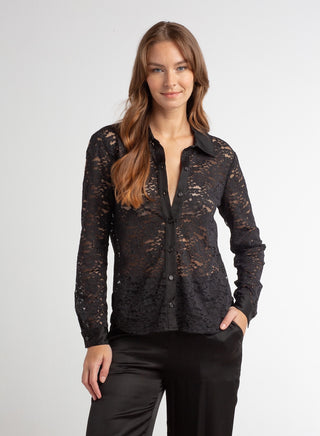 Red Haute Lace Boyfriend Button Down Shirt