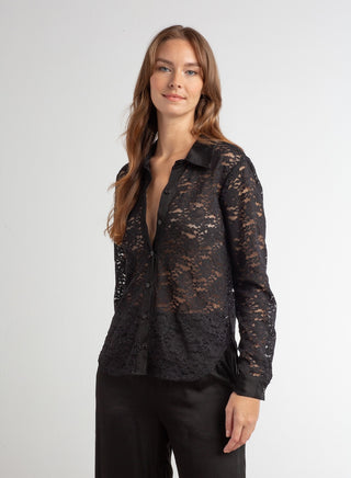 Red Haute Lace Boyfriend Button Down Shirt