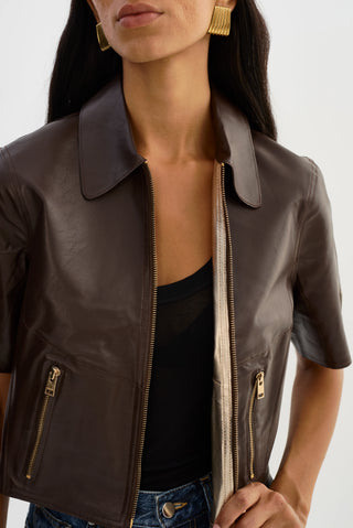 Lamarque Sevana Leather Jacket Brown/Gold