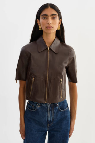 Lamarque Sevana Leather Jacket Brown/Gold