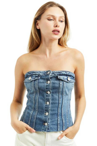 TRACTR Denim Corset - Premium Shirts & Tops at Lonnys NY - Just $79! Shop Womens clothing now 
