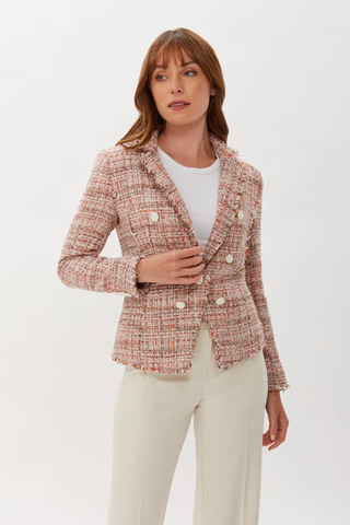 Ecru TWEED BLAZER WITH DOUBLE BREASTED LOOK - MULTI - Premium blazer at Lonnys NY - Just $325! Shop Womens clothing now 