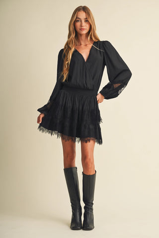 Talk To Angels Bishop Sleeve Shirred Waist Lace Dress