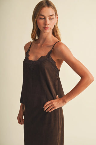Talk To Angels Lace-Trim V-Neck Suede Camisole