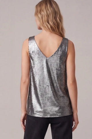 Talk To Angels V Neck Metallic Tank Top