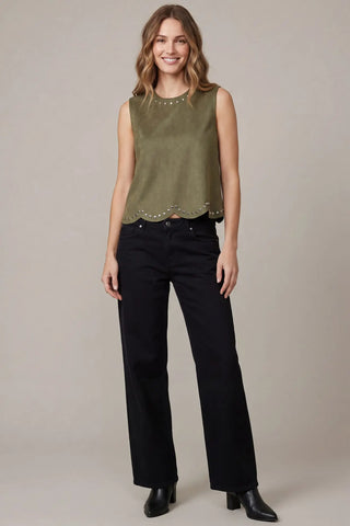Talk to Angels Studded Faux Suede Top