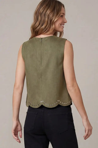Talk to Angels Studded Faux Suede Top