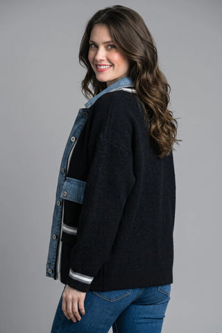 Tempo Paris Denim Accent Cardigan
