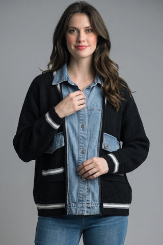Tempo Paris Denim Accent Cardigan