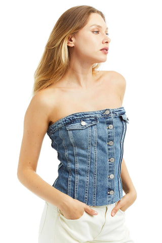Tractr Denim Corset - Premium vest at Lonnys NY - Just $79! Shop Womens clothing now 