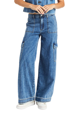 Tractr Striped Denim Cargo Pants