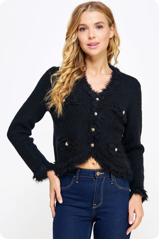 Twin Angels Frayed Trim Cardigan