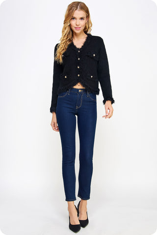 Twin Angels Frayed Trim Cardigan