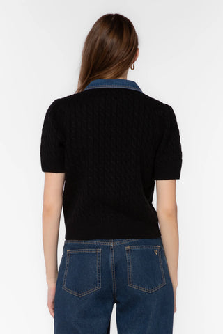 Velvet Heart Rosie Cable Knit Cardigan with Denim Accent