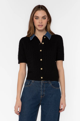 Velvet Heart Rosie Cable Knit Cardigan with Denim Accent