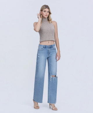 Vervet Olivia Mid Rise Distressed Wide Leg Jeans