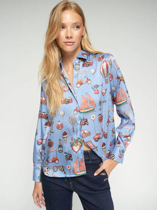 Vilagallo Vintage Print Button Down Shirt