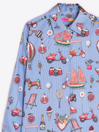 Vilagallo Vintage Print Button Down Shirt