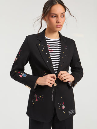Vilagallo Black Embroidered Cupid Jacket