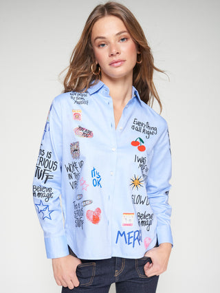 Vilagallo Isa Graffiti Button Down Blouse