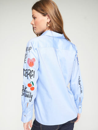 Vilagallo Isa Graffiti Button Down Blouse