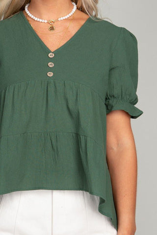 Button Front Puff Sleeve Blouse  *Online Only* - Premium  from Nuvi Apparel - Just $40! Shop now 