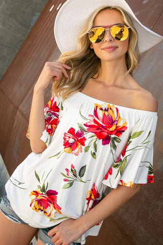 Floral Off Shoulder Top *Online Only* - Premium Shirts & Tops at Lonnys NY - Just $47.99! Shop Womens clothing now 