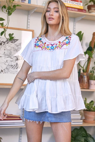 Solid Flared Short Sleeve Top *Online Only* - Premium  from Davi & Dani - Just $65! Shop now 