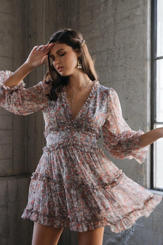 Printed Ruffle Mini Dress *Online Only* - Premium  at Lonnys NY - Just $81.13! Shop Womens clothing now 
