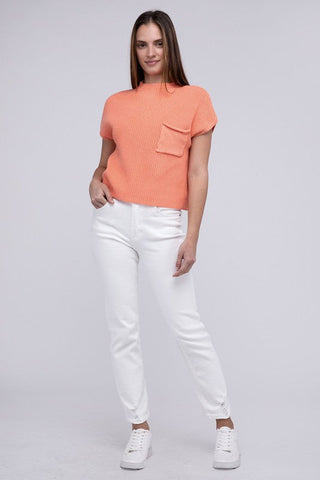 Mock Neck Short Sleeve Cropped Sweater  *Online Only* - Premium  at Lonnys NY - Just $35! Shop Womens clothing now 