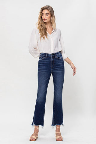 High Rise Distressed Hem Kick Flare Jeans *Online Only* - Premium clothing at Lonnys NY - Just $81! Shop Womens clothing now 