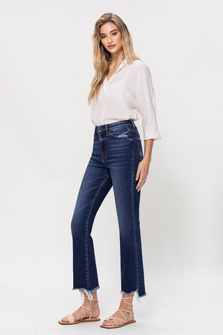 High Rise Distressed Hem Kick Flare Jeans *Online Only* - Premium clothing at Lonnys NY - Just $81! Shop Womens clothing now 