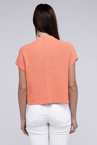 Mock Neck Short Sleeve Cropped Sweater  *Online Only* - Premium  at Lonnys NY - Just $35! Shop Womens clothing now 