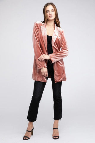 Shiny Velvet Peak Lapel Single Blazer *Online Only* - Premium blazer at Lonnys NY - Just $95! Shop Womens clothing now 