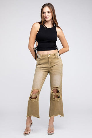 Distressed Vintage Washed Wide Leg Pants *Onine Only* - Premium  from BiBi - Just $78! Shop now 