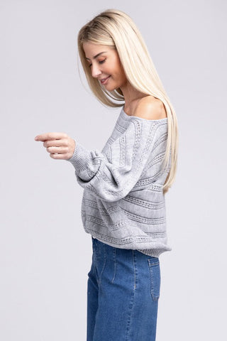 Boat Neck Cable Knit Sweater *Online Only* - Premium  from Nuvi Apparel - Just $32! Shop now 