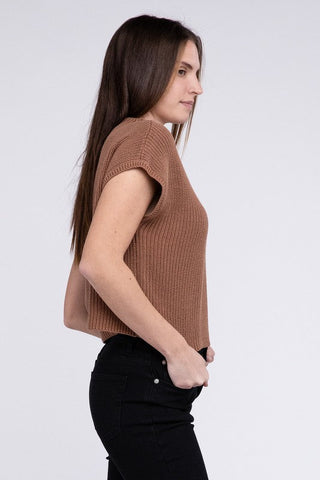 Mock Neck Short Sleeve Cropped Sweater  *Online Only* - Premium  at Lonnys NY - Just $35! Shop Womens clothing now 