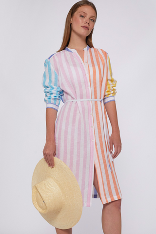 Vilagallo Rebecca Embroidered Linen Stripe Dress - Premium dresses from Vilagallo - Just $245! Shop now 