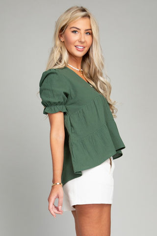 Button Front Puff Sleeve Blouse  *Online Only* - Premium  at Lonnys NY - Just $40! Shop Womens clothing now 
