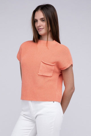 Mock Neck Short Sleeve Cropped Sweater  *Online Only* - Premium  at Lonnys NY - Just $35! Shop Womens clothing now 