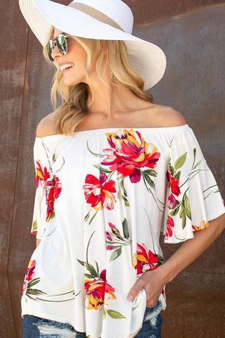 Floral Off Shoulder Top *Online Only* - Premium Shirts & Tops at Lonnys NY - Just $47.99! Shop Womens clothing now 