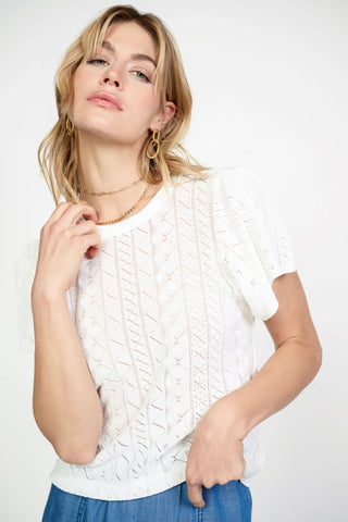 Madison Short Sleeve Pointelle Knit Sweater - Premium Shirts & Tops at Lonnys NY - Just $72! Shop Womens clothing now 