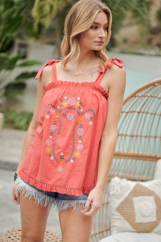 Embroidered Sleeveless Ruffle Tank Top *Online Only* - Premium  from Davi & Dani - Just $62! Shop now 