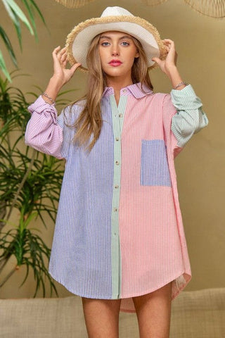 Multi Color Striped Button Down Shirt  *Online Only* - Premium  at Lonnys NY - Just $74! Shop Womens clothing now 