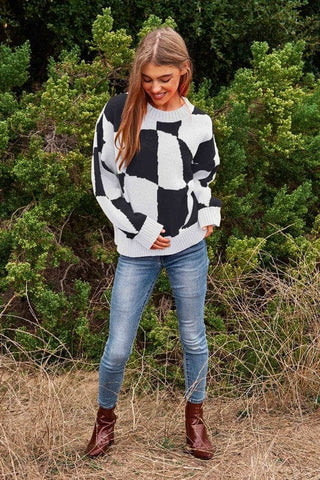 Multi Geo Checker Pullover Knit Sweater Top *Online Only* - Premium  from Davi & Dani - Just $65! Shop now 